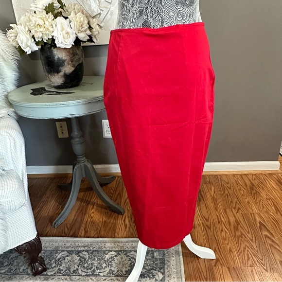 Anthropologie Maeve Red Bow Embroidered Midi Pencil Skirt Size M - Picture 8 of 14